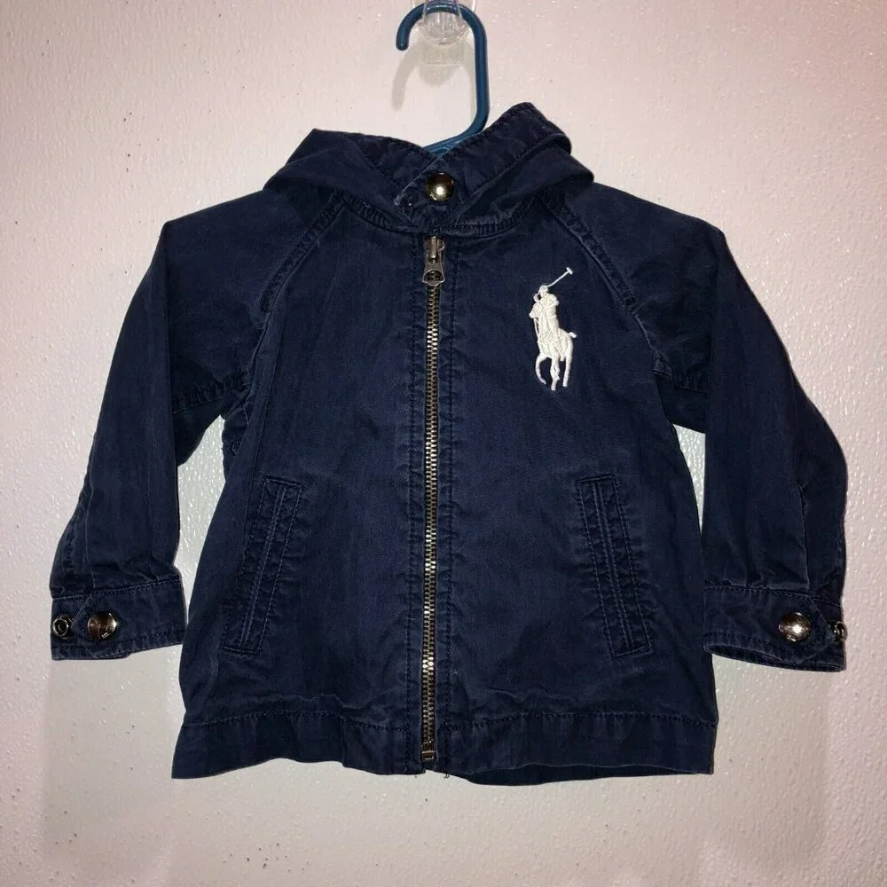 Polo Ralph Lauren Toddler Size 9M Navy Blue Full Zip Pockets Hooded Jacket Coat